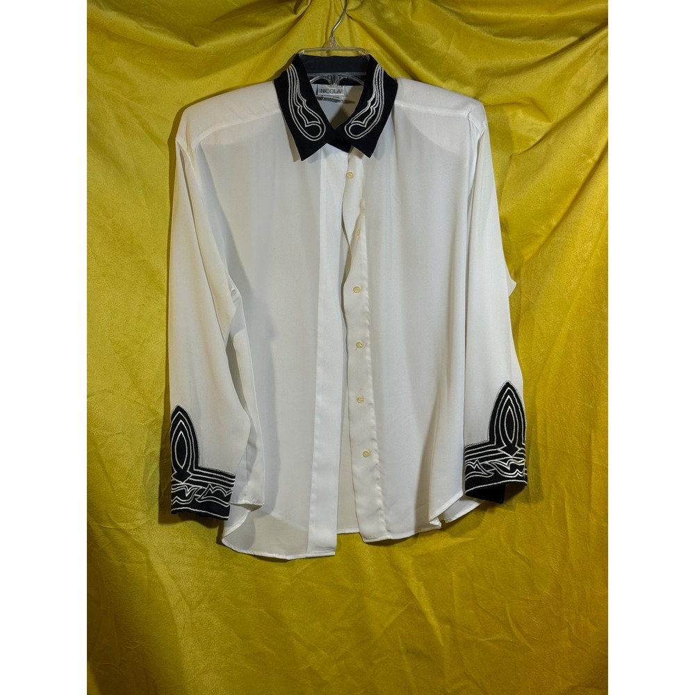 Vintage Jordan White Sailor Collar Blouse Navy Blue Striped Cuffs Size Medium - Picture 6 of 12